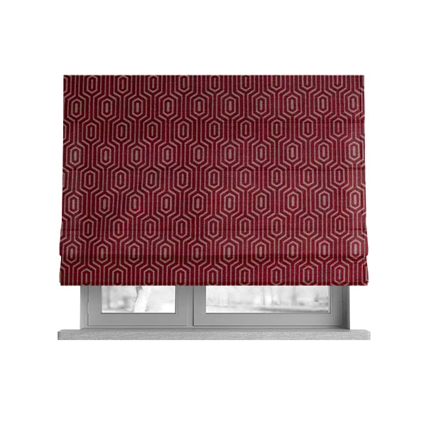 Hakkaido Geometric Pattern Velvet Fabric In Pink White Colour - Roman Blinds