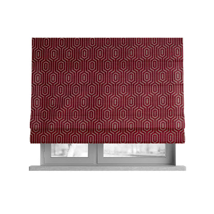 Hakkaido Geometric Pattern Velvet Fabric In Pink White Colour - Roman Blinds