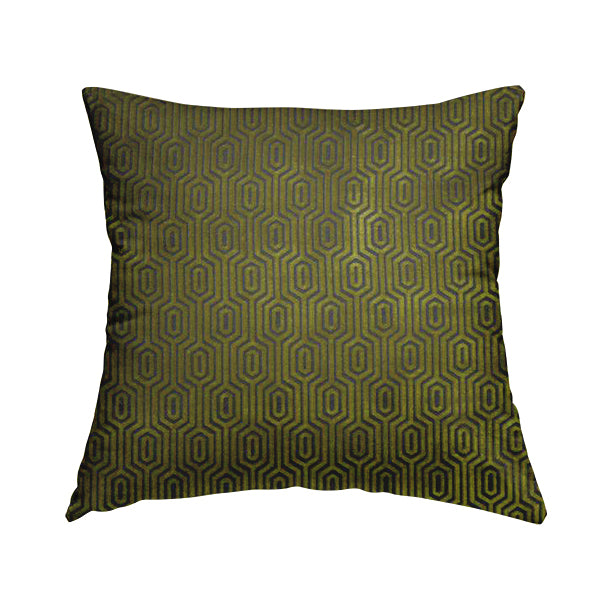 Hakkaido Geometric Pattern Velvet Fabric In Yellow Grey Colour - Handmade Cushions