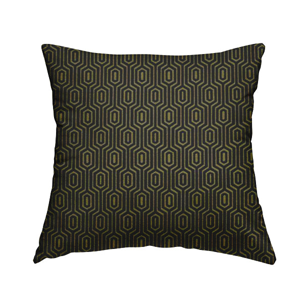 Hakkaido Geometric Pattern Velvet Fabric In Navy Blue Yellow Colour - Handmade Cushions