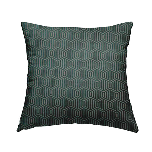 Hakkaido Geometric Pattern Velvet Fabric In Teal Grey Colour - Handmade Cushions