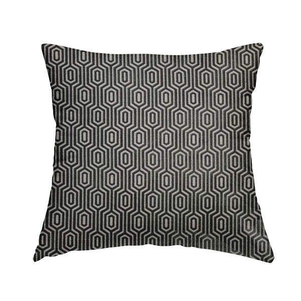 Hakkaido Geometric Pattern Velvet Fabric In Grey Colour - Handmade Cushions