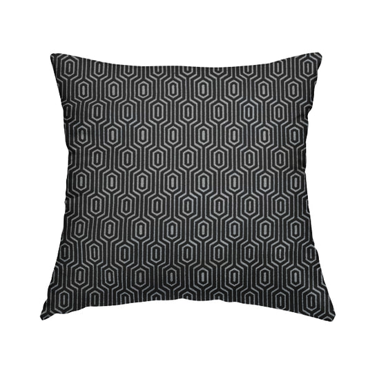 Hakkaido Geometric Pattern Velvet Fabric In Black Colour - Handmade Cushions