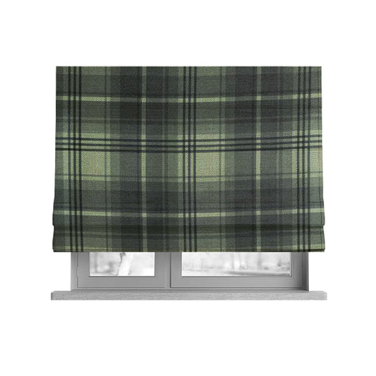 Houston Plaid Printed Pattern On Linen Effect Chenille Material Grey Coloured Upholstery Fabric - Roman Blinds