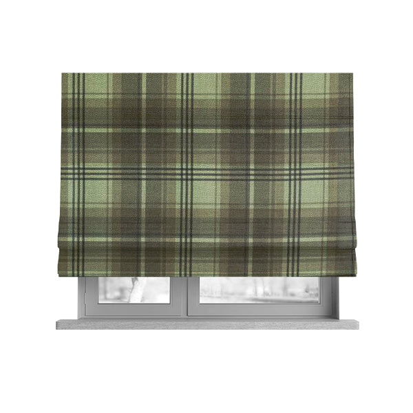 Houston Plaid Printed Pattern On Linen Effect Chenille Material Brown Coloured Upholstery Fabric - Roman Blinds