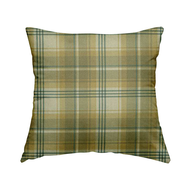 Houston Plaid Printed Pattern On Linen Effect Chenille Material Green Coloured Upholstery Fabric - Handmade Cushions