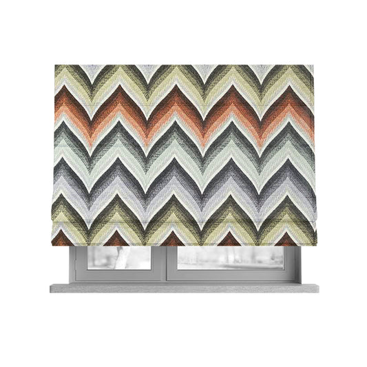 Geometric Colourful Wide Chevron Pattern Fabric Vibrant Colours Chenille Upholstery Fabric JO-08 - Roman Blinds