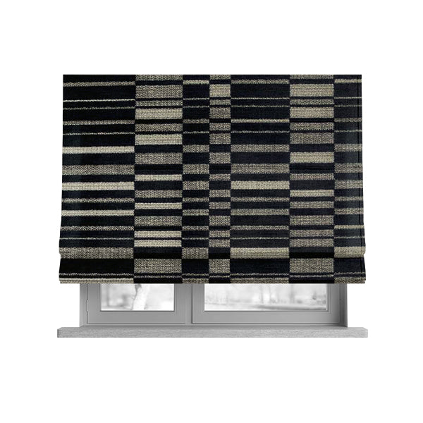 Black Silver Brick Block Pattern Fabric Soft Chenille Upholstery Fabric JO-10 - Roman Blinds