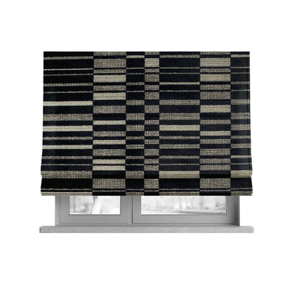 Black Silver Brick Block Pattern Fabric Soft Chenille Upholstery Fabric JO-10 - Roman Blinds