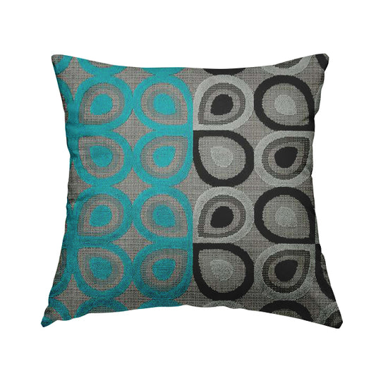 Half Half Black Grey Teal Blue Geometric Round Pattern Fabric Soft Velvet Upholstery Fabric JO-11 - Handmade Cushions