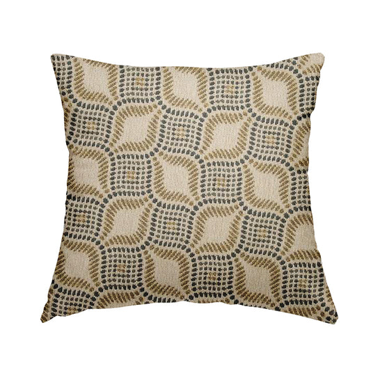 Geometric Yellow Teal Eye Pattern Chenille Upholstery Fabric JO-12 - Handmade Cushions