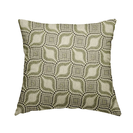 Geometric Green Brown Eye Pattern Chenille Upholstery Fabric JO-14 - Handmade Cushions