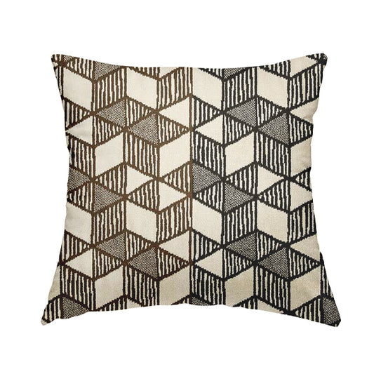 Geometric Triangles Cream Brown Black Colour Velvet Upholstery Fabric JO-15 - Handmade Cushions