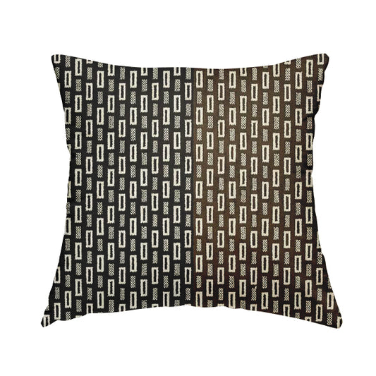 Geometric Blocks Pattern Cream Brown Black Colour Velvet Upholstery Fabric JO-16 - Handmade Cushions