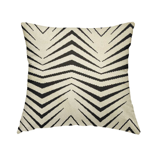Geometric Thin Chevron Striped Cream Black Colour Pattern Velvet Upholstery Fabric JO-17 - Handmade Cushions