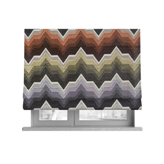 Geometric Colourful Funky Chevron Pattern Fabric Vibrant Colours Chenille Upholstery Fabric JO-18 - Roman Blinds