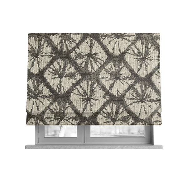 Geometric Stone Design Cream Grey Colour Chenille Upholstery Fabric JO-19 - Roman Blinds
