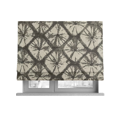 Geometric Stone Design Cream Grey Colour Chenille Upholstery Fabric JO-19 - Roman Blinds
