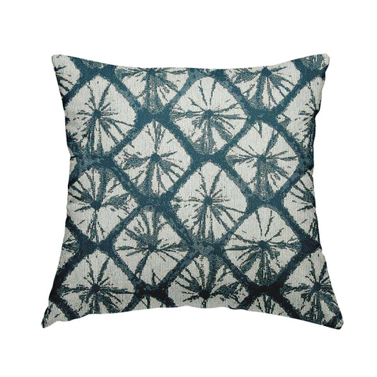 Geometric Stone Design Cream Blue Colour Chenille Upholstery Fabric JO-20 - Handmade Cushions