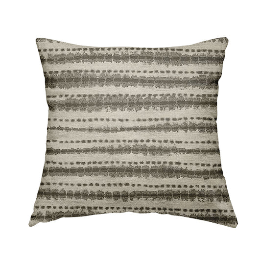 Designer Striped Pattern Cream Grey Colour Chenille Upholstery Fabric JO-21 - Handmade Cushions