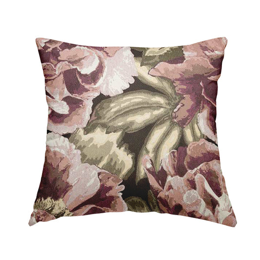 Large Floral Pattern In Purple Black Colour Chenille Upholstery Fabric JO-27 - Handmade Cushions