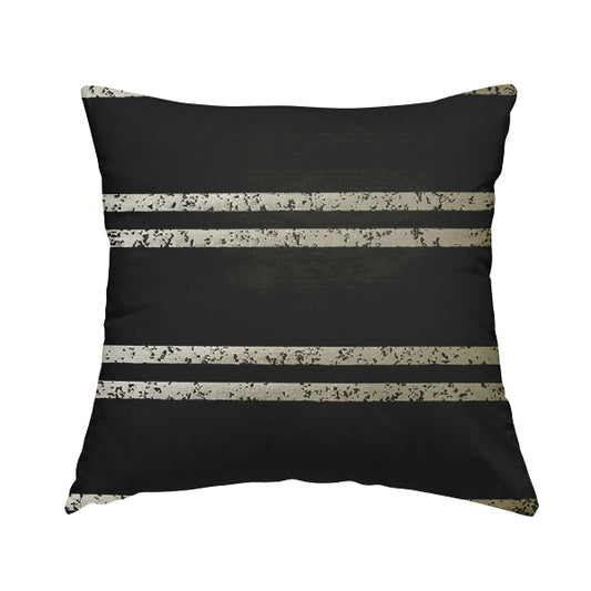 Vegas Railroad Striped Pattern In Black With Gold Soft Chenille Upholstery Fabric JO-28 - Handmade Cushions