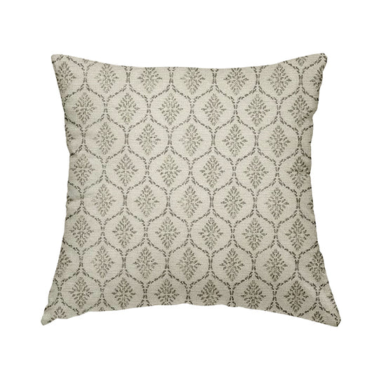 Small geometric pattern light beige cream colour chenille upholstery fabric