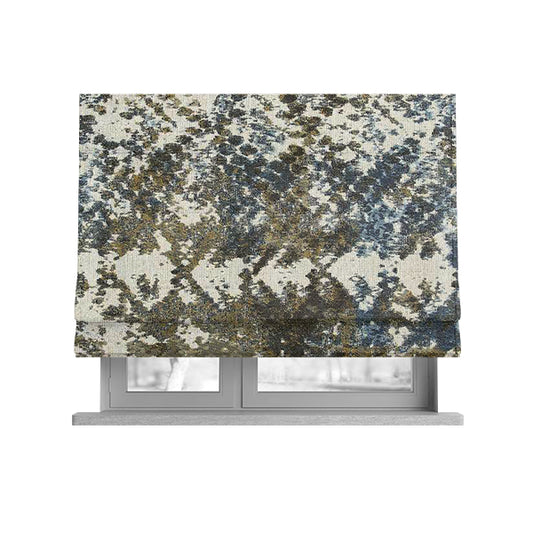 Abstract Camouflage Pattern Blue Green Beige Colour Chenille Upholstery Fabric JO-31 - Roman Blinds