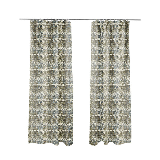 Abstract Camouflage Pattern Blue Green Beige Colour Chenille Upholstery Fabric JO-31 - Made To Measure Curtains