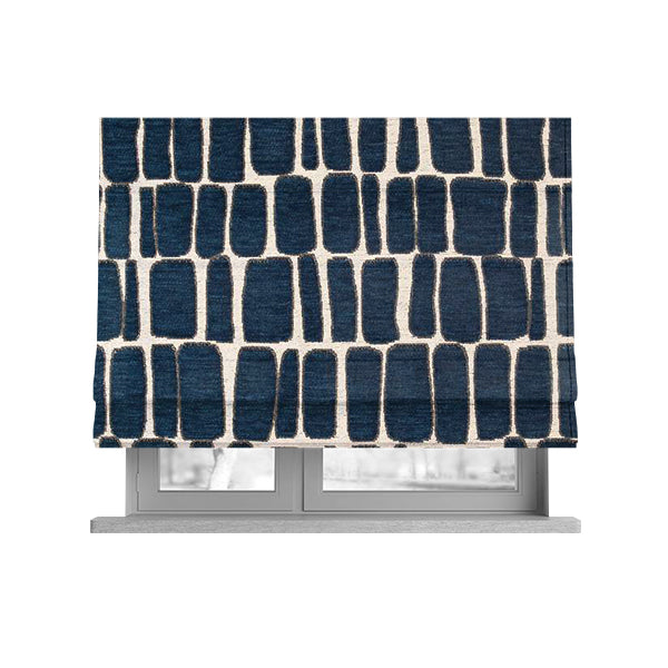 Blue Cream Stones Pattern In Soft Chenille Upholstery Fabric JO-32 - Roman Blinds