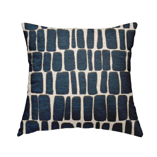 Blue Cream Stones Pattern In Soft Chenille Upholstery Fabric JO-32 - Handmade Cushions