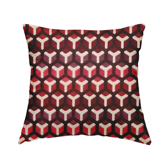 Ziani Geometric Hexagon Pattern In Vibrant Pink Mulberry Orange Purple Colour Velvet Upholstery Fabric JO-35 - Handmade Cushions