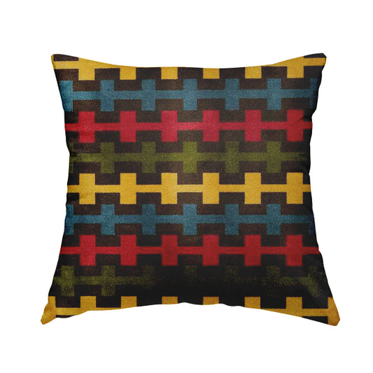 Ziani Geometric Arcade Pattern In Vibrant Green Pink Yellow Brown Colour Velvet Upholstery Fabric JO-37 - Handmade Cushions