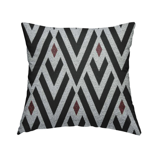 Danton Striking Large Diamond Pattern White Black Red Colour Soft Woven Chenille Furnishing Fabric JO-42 - Handmade Cushions
