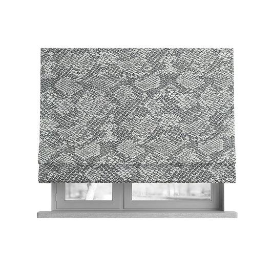 Scales Balanced Design White Grey Colour Soft Woven Chenille Furnishing Fabric JO-43 - Roman Blinds