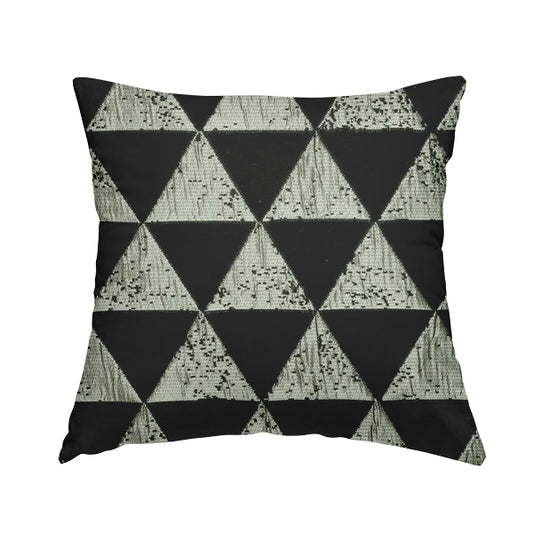 Vegas Black Gold Shine Effect Geometric La Triangle Pattern Soft Chenille Upholstery Fabric JO-52 - Handmade Cushions