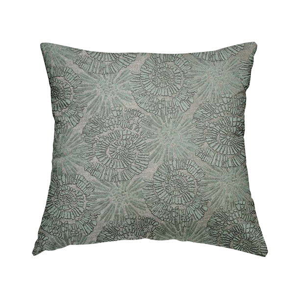 Aqua Silver Grey Coloured Floral Medallion Design Soft Chenille Upholstery Fabric JO-53 - Handmade Cushions