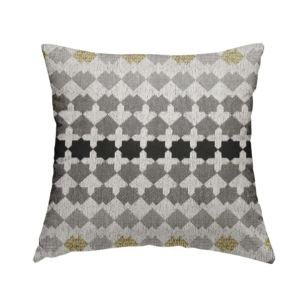 Fantasque Small Motif Geometric Pattern Woven Grey Black Soft Chenille Upholstery Fabric JO-59 - Handmade Cushions