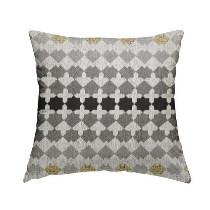 Fantasque Small Motif Geometric Pattern Woven Grey Black Soft Chenille Upholstery Fabric JO-59 - Handmade Cushions