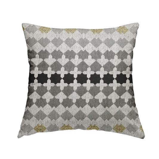 Fantasque Small Motif Geometric Pattern Woven Grey Black Soft Chenille Upholstery Fabric JO-59 - Handmade Cushions
