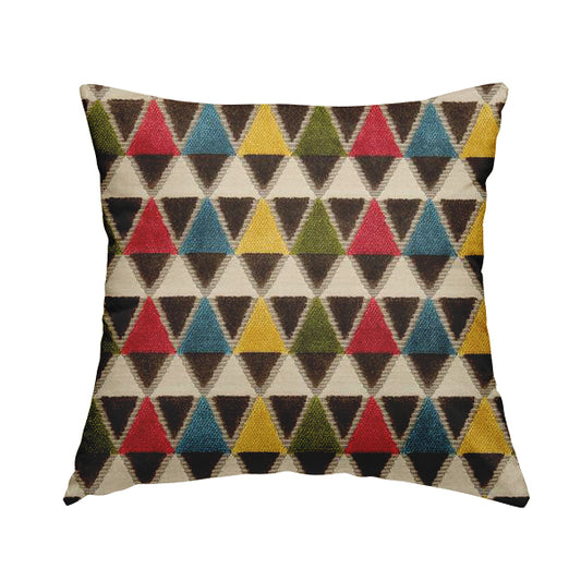 Ziani Geometric Le Triangle Pattern In Vibrant Green Pink Yellow Brown Blue Colour Velvet Upholstery Fabric JO-63 - Handmade Cushions