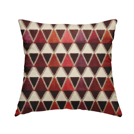 Ziani Geometric Le Triangle Pattern In Vibrant Orange Pink Purple Colour Velvet Upholstery Fabric JO-64 - Handmade Cushions