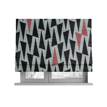 Fantasque Black Pink Triangular Geometric Pattern Woven Soft Chenille Upholstery Fabric JO-66 - Roman Blinds