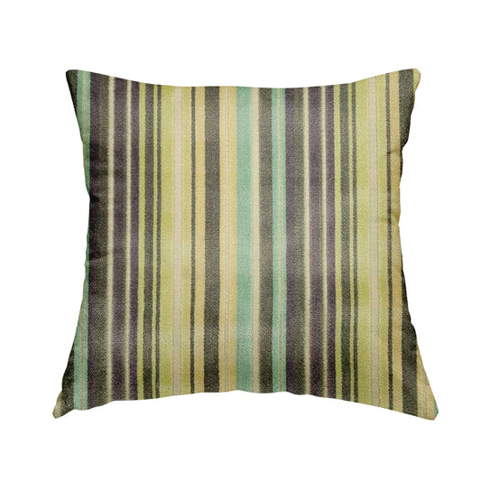Ziani Cut Velvet Fabric In Broad Line Pattern Winter Yellow Teal Purple Grey Colour JO-68 - Handmade Cushions