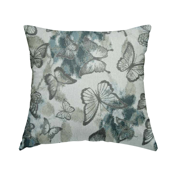 Pieridae Butterfly Pattern In Beige White Blue Colour Woven Soft Chenille Upholstery Fabric JO-69 - Handmade Cushions