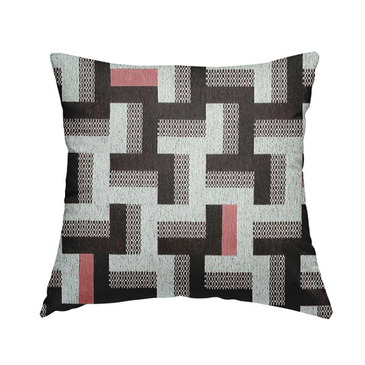 Fantasque Black Pink Geometric Pattern Woven Soft Chenille Upholstery Fabric JO-74 - Handmade Cushions