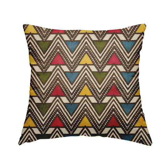 Ziani Geometric Pyramid Pattern In Vibrant Green Pink Yellow Brown Blue Colour Velvet Upholstery Fabric JO-76 - Handmade Cushions