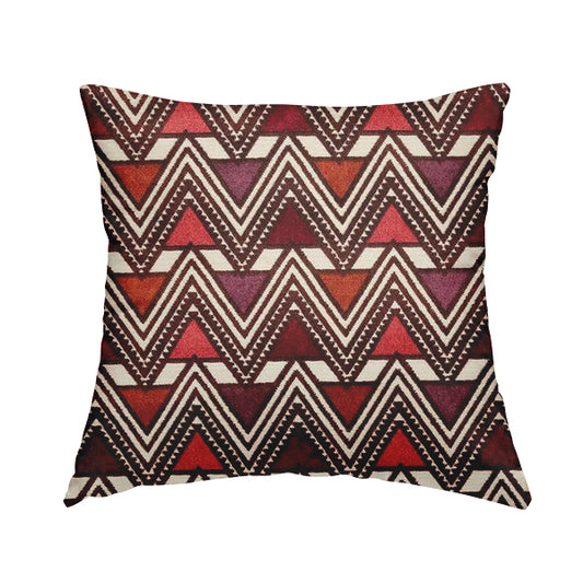 Ziani Geometric Pyramid Pattern In Vibrant Pink Orange Purple Colour Velvet Upholstery Fabric JO-77 - Handmade Cushions