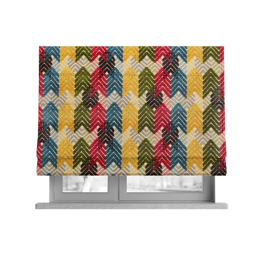Ziani Geometric Chevron Stripe Pattern In Vibrant Green Pink Yellow Brown Blue Colour Velvet Upholstery Fabric JO-81 - Roman Blinds