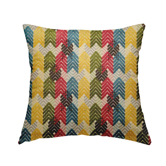 Ziani Geometric Chevron Stripe Pattern In Vibrant Green Pink Yellow Brown Blue Colour Velvet Upholstery Fabric JO-81 - Handmade Cushions